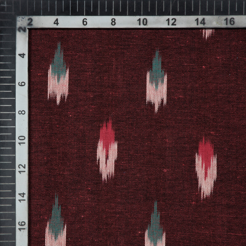 Maroon Abstract Pattern Woven Pre-Washed Cotton Ikat Fabric