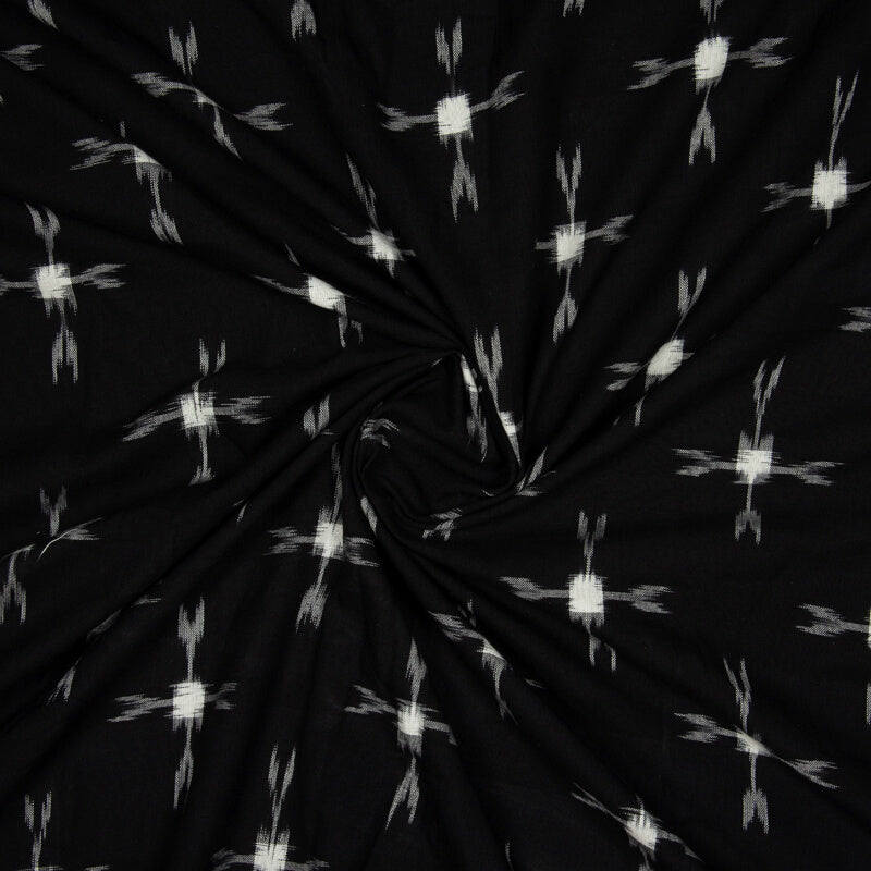 Black And White Woven Pre-Washed Double Cotton Ikat Fabric