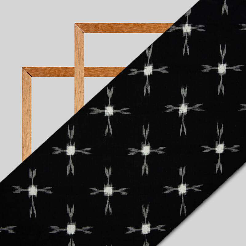 Black And White Woven Pre-Washed Double Cotton Ikat Fabric