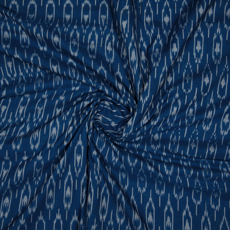 Blue Woven Pre-Washed Mercerized Cotton Ikat Fabric