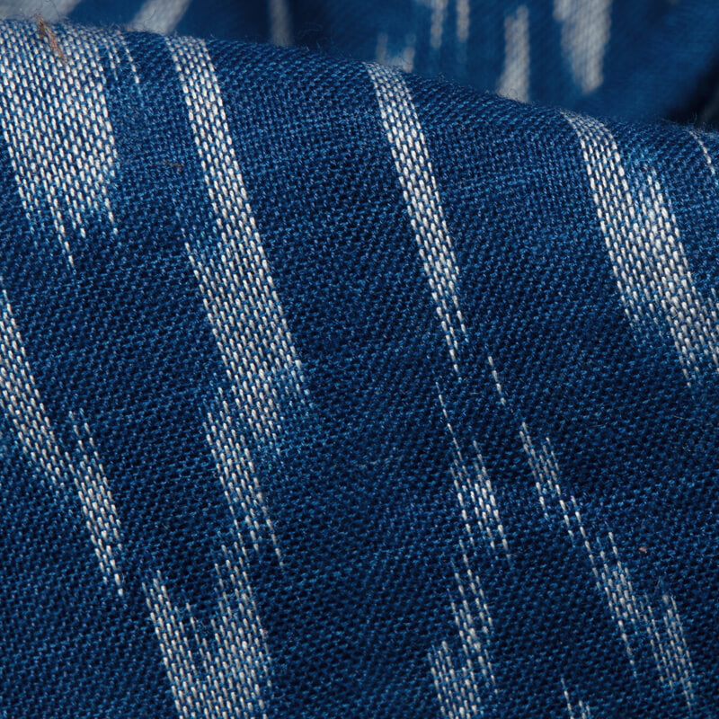 Blue Woven Pre-Washed Mercerized Cotton Ikat Fabric