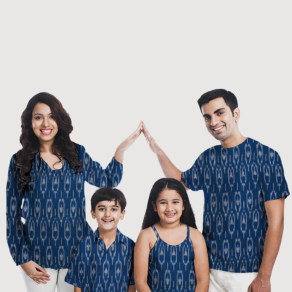 Blue Woven Pre-Washed Mercerized Cotton Ikat Fabric