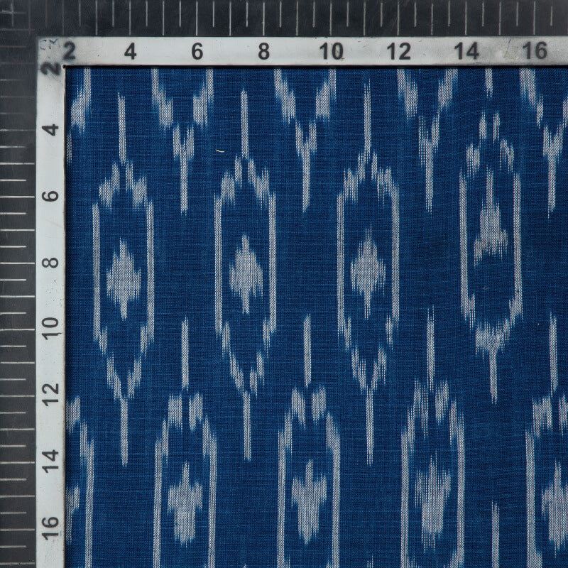 Blue Woven Pre-Washed Mercerized Cotton Ikat Fabric