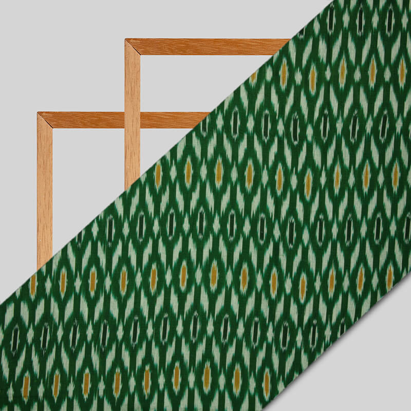 Bottle Green Chevron Pattern Woven Pre-Washed Mercerized Cotton Ikat Fabric