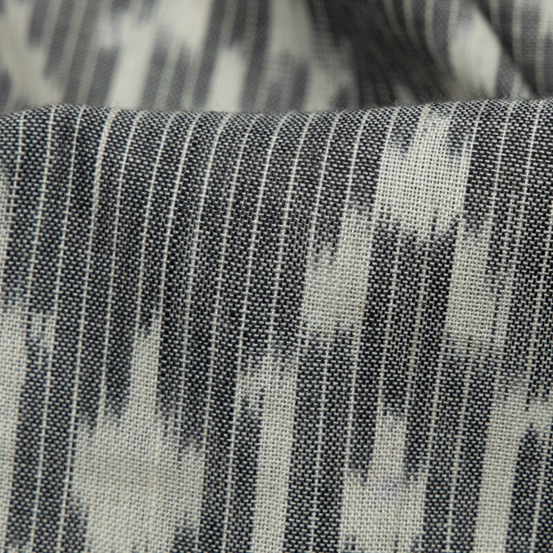 Grey And White Abstract Pattern Woven Pre-Washed Mercerized Cotton Ikat Fabric