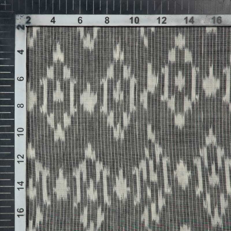 Grey And White Abstract Pattern Woven Pre-Washed Mercerized Cotton Ikat Fabric