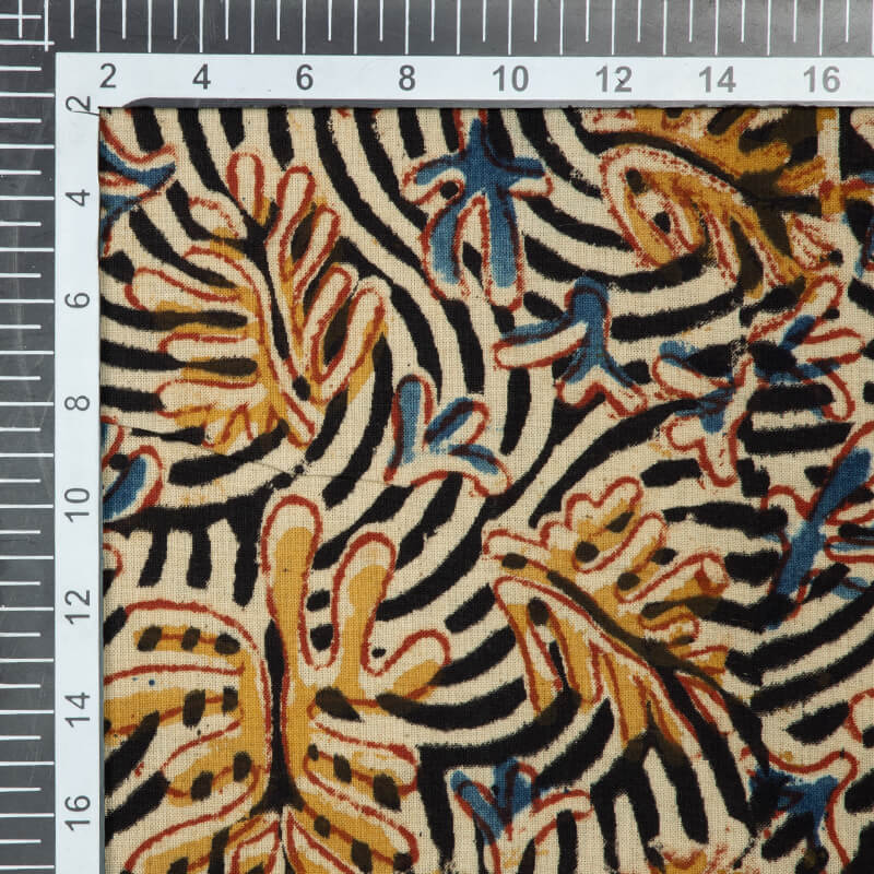 Black And Beige Kalamkari Print Handblock Cotton Fabric