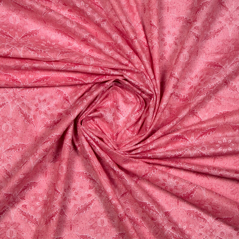 Pink Color Floral Pattern On Cotton Fabric