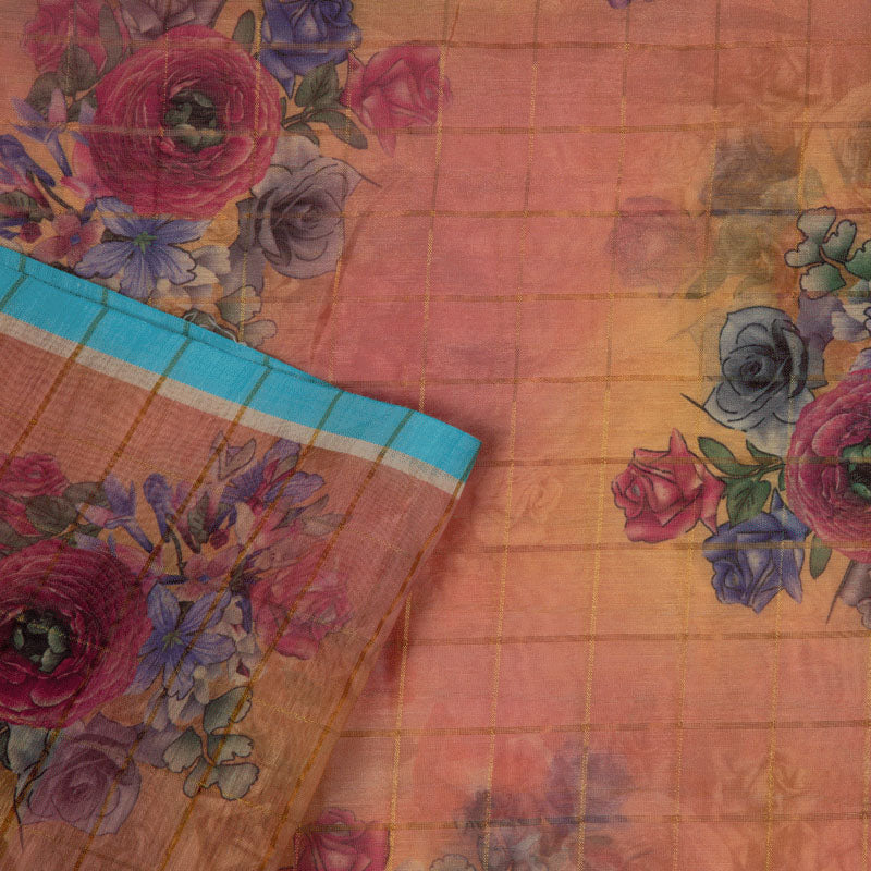 Digital Floral Print Zari Checks Chanderi Feel Fabric