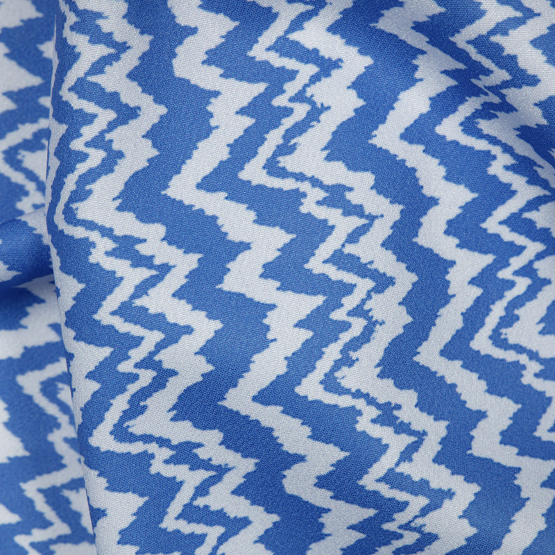 Pastel Blue Zig-Zag Digital Print American Crepe Fabric - Fabcurate