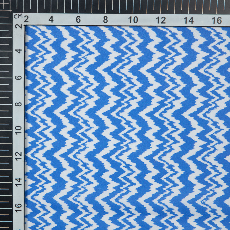 Pastel Blue Zig-Zag Digital Print American Crepe Fabric - Fabcurate