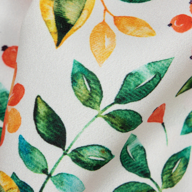 Orange And Green Floral Digital Print American Crepe Fabric - Fabcurate