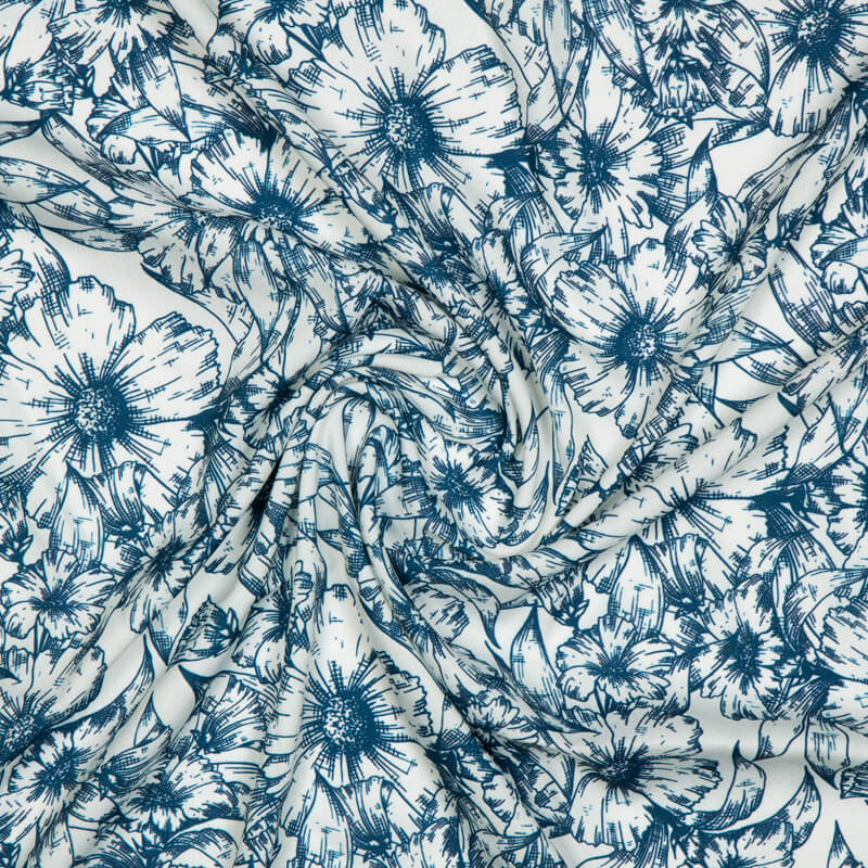 Light Beige Floral Digital Print American Crepe Fabric - Fabcurate
