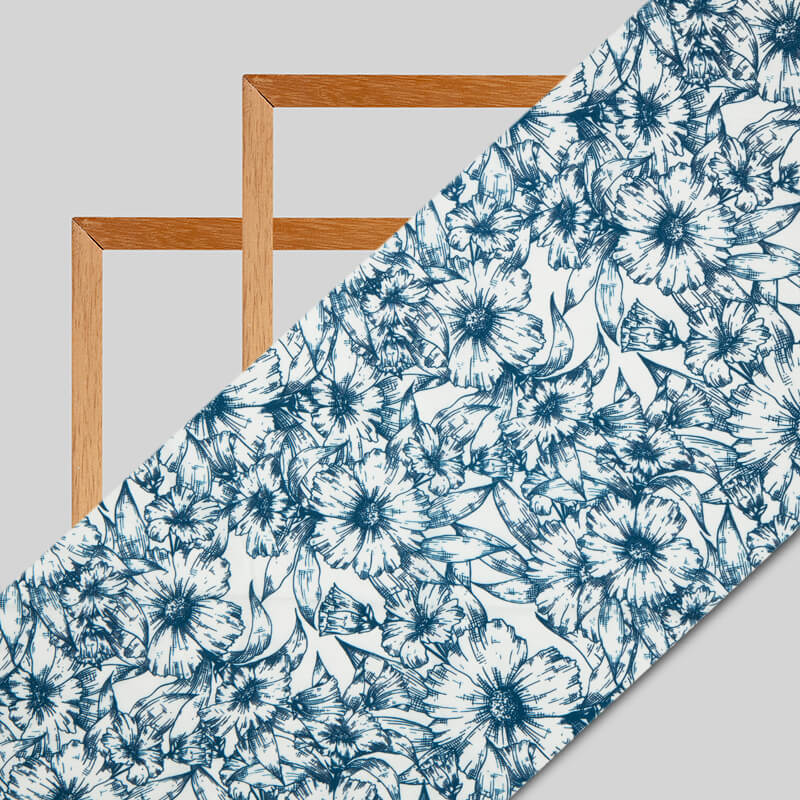 Light Beige Floral Digital Print American Crepe Fabric - Fabcurate