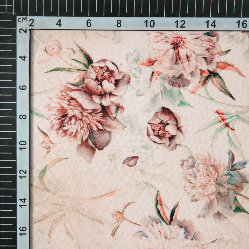 Pastel Pink Floral Digital Print American Crepe Fabric