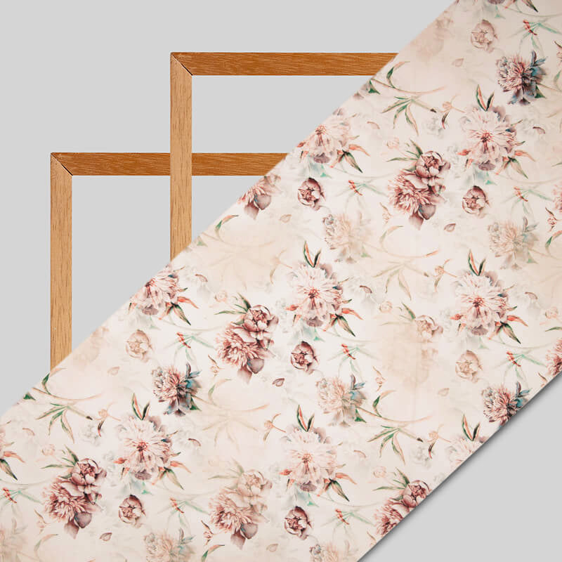 Pastel Pink Floral Digital Print American Crepe Fabric