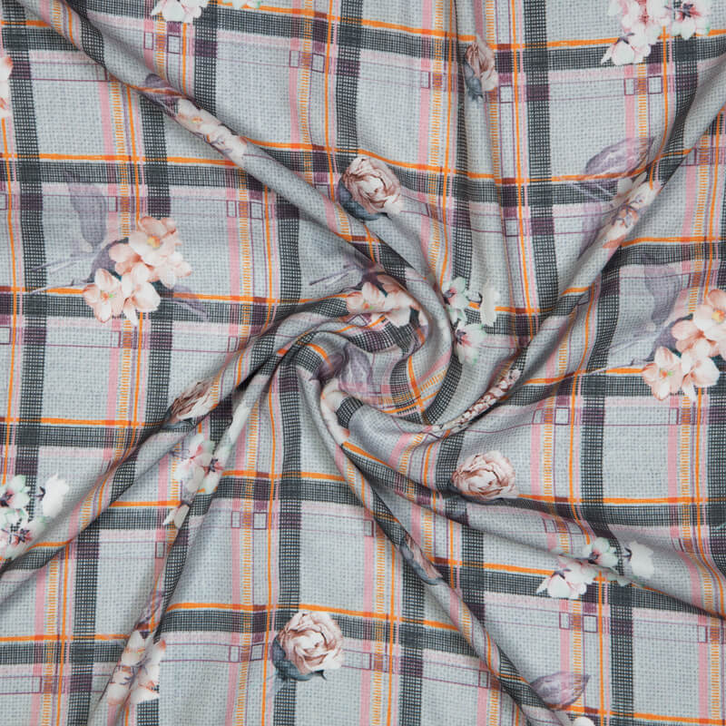 Light Grey Floral Digital Print American Crepe Fabric - Fabcurate