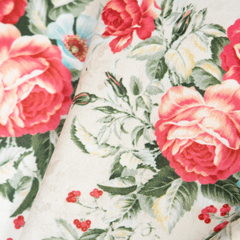 Light Beige And Red Floral Digital Print American Crepe Fabric - Fabcurate