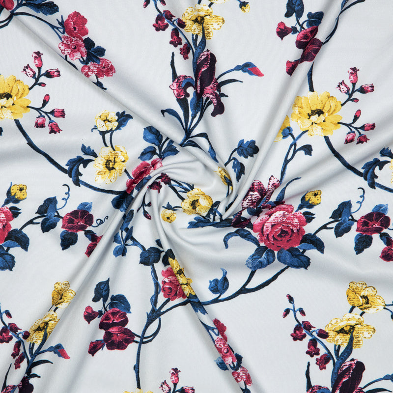 Light Grey Floral Digital Print American Crepe Fabric - Fabcurate