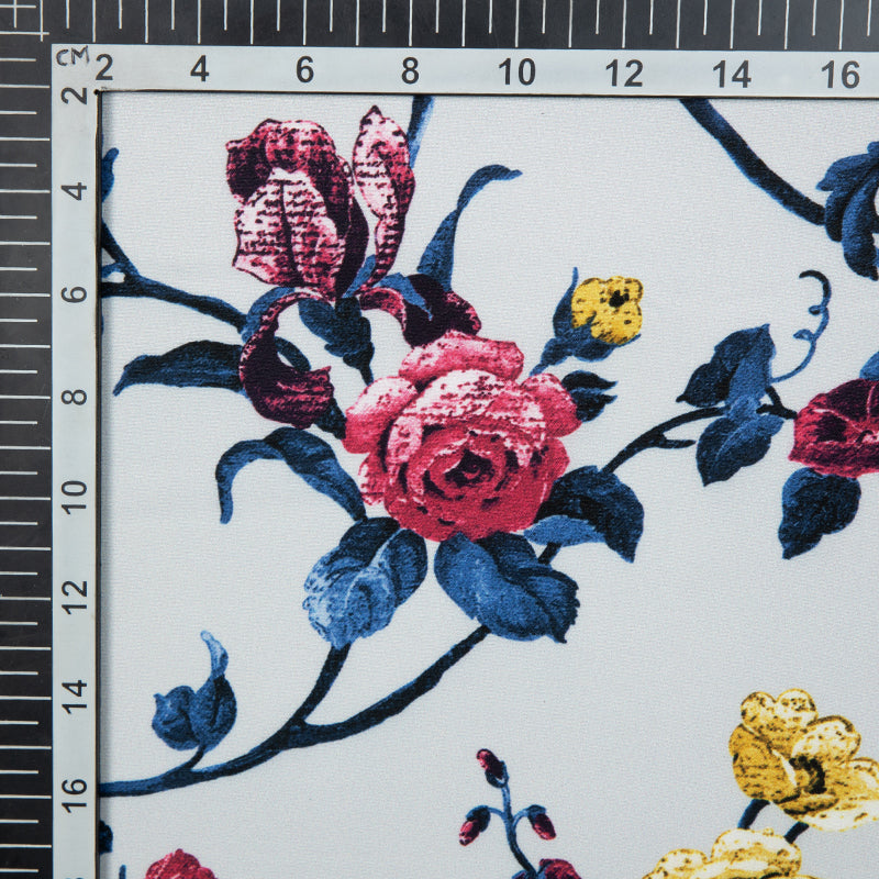 Light Grey Floral Digital Print American Crepe Fabric - Fabcurate