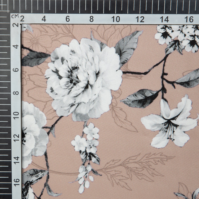 Light Brown Floral Digital Print American Crepe Fabric - Fabcurate