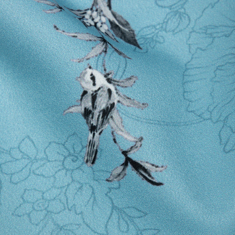 Sky Blue Floral Digital Print American Crepe Fabric - Fabcurate