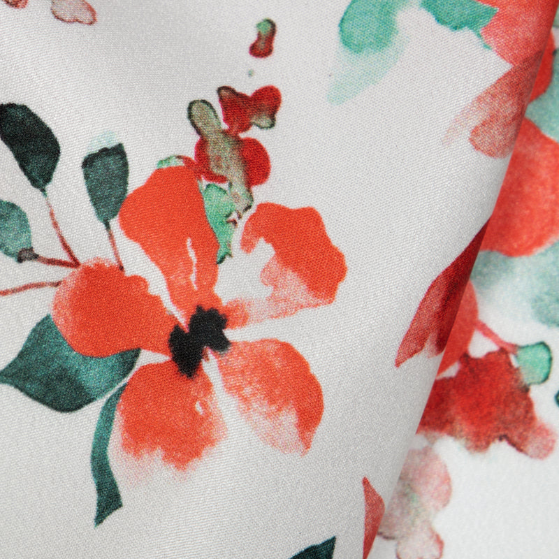 White And Red Floral Digital Print American Crepe Fabric - Fabcurate