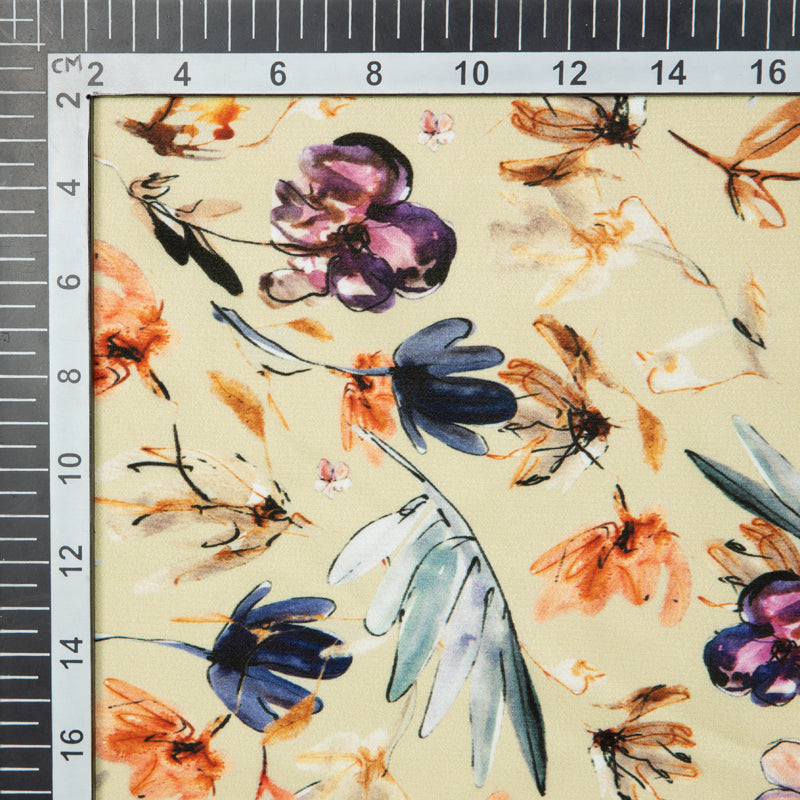 Beige Floral Digital Print American Crepe Fabric - Fabcurate