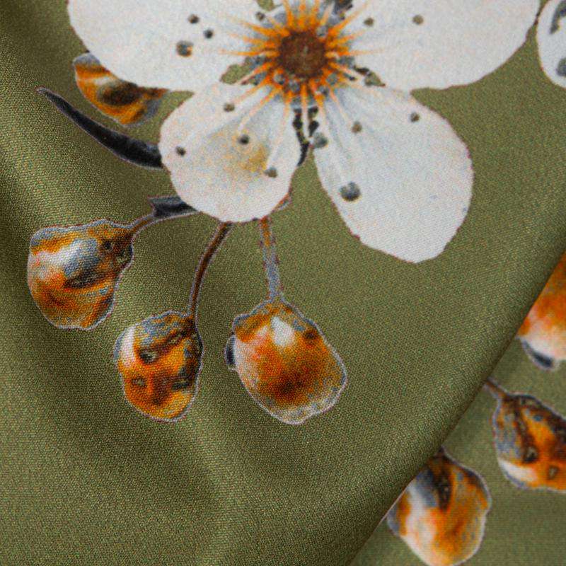 Olive Floral Digital Print American Crepe Fabric - Fabcurate