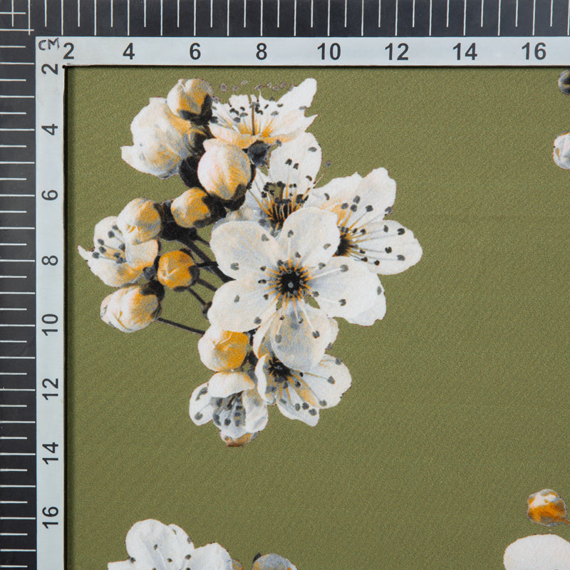 Olive Floral Digital Print American Crepe Fabric - Fabcurate