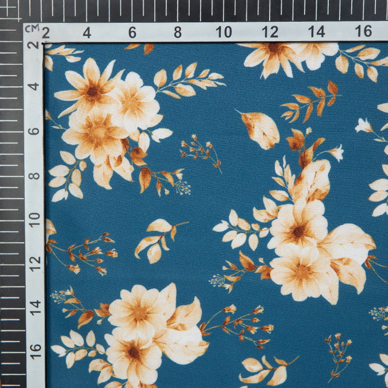 Royal Blue Floral Digital Print American Crepe Fabric - Fabcurate