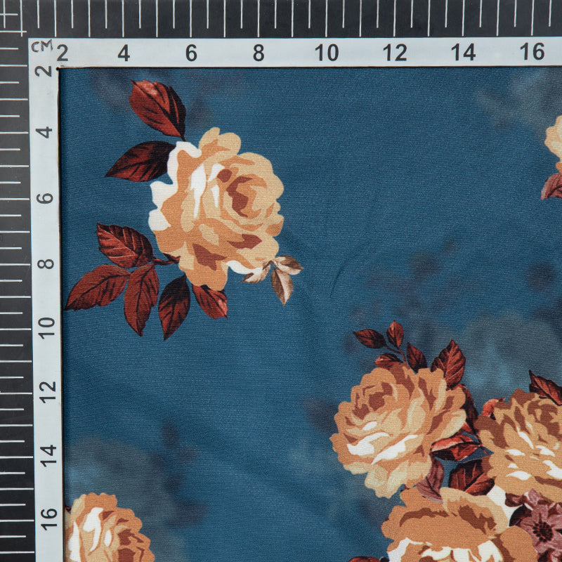 Pastel Blue Floral Digital Print American Crepe Fabric - Fabcurate
