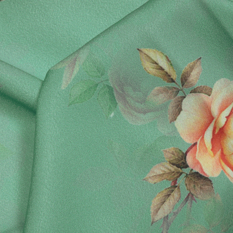 Teal Floral Digital Print American Crepe Fabric