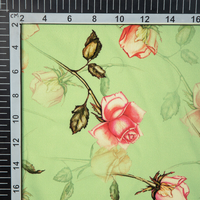 Pastel Green Floral Digital Print American Crepe Fabric