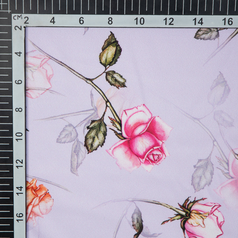 Purple Floral Digital Print American Crepe Fabric - Fabcurate