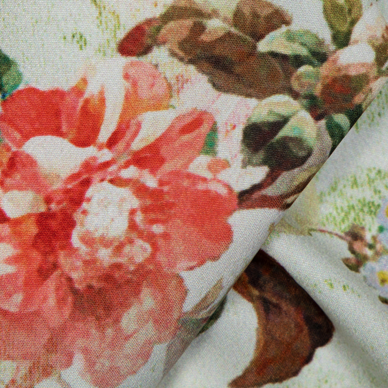 Pastel Green Floral Digital Print American Crepe Fabric - Fabcurate