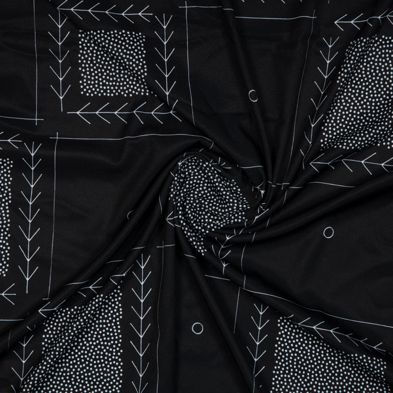 Black Geometrical Digital Print American Crepe Fabric - Fabcurate