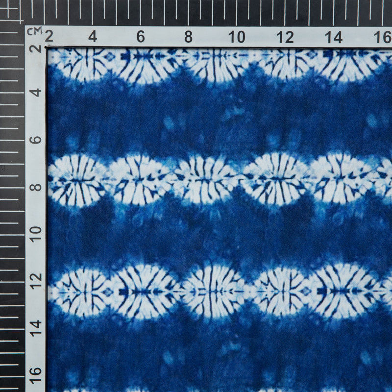 Royal Blue And White Shibori Digital Print American Crepe Fabric - Fabcurate
