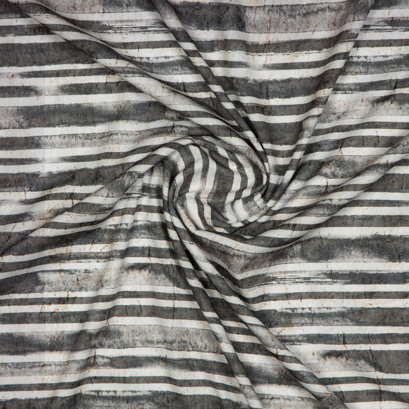 Light Peach Stripes Digital Print American Crepe Fabric - Fabcurate