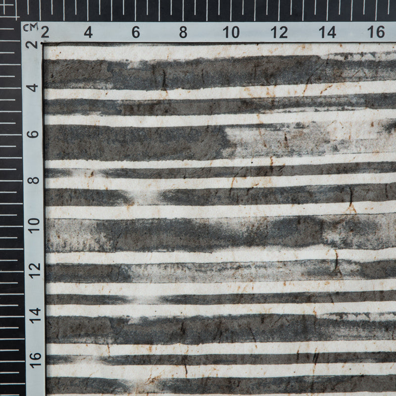 Light Peach Stripes Digital Print American Crepe Fabric - Fabcurate