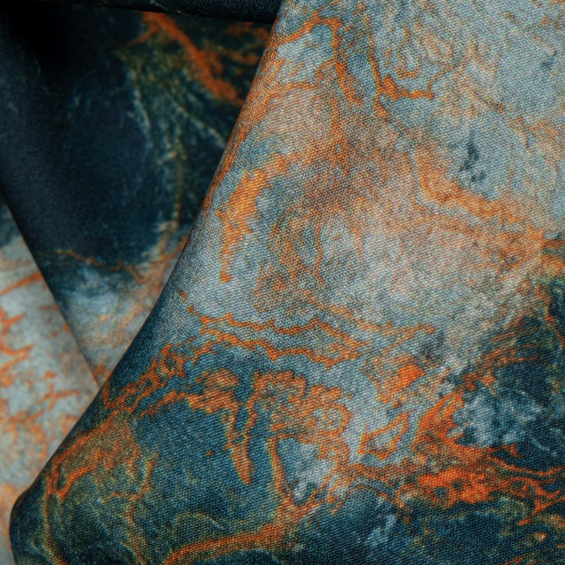 Light Grey And Orange Abstract Digital Print American Crepe Fabric - Fabcurate