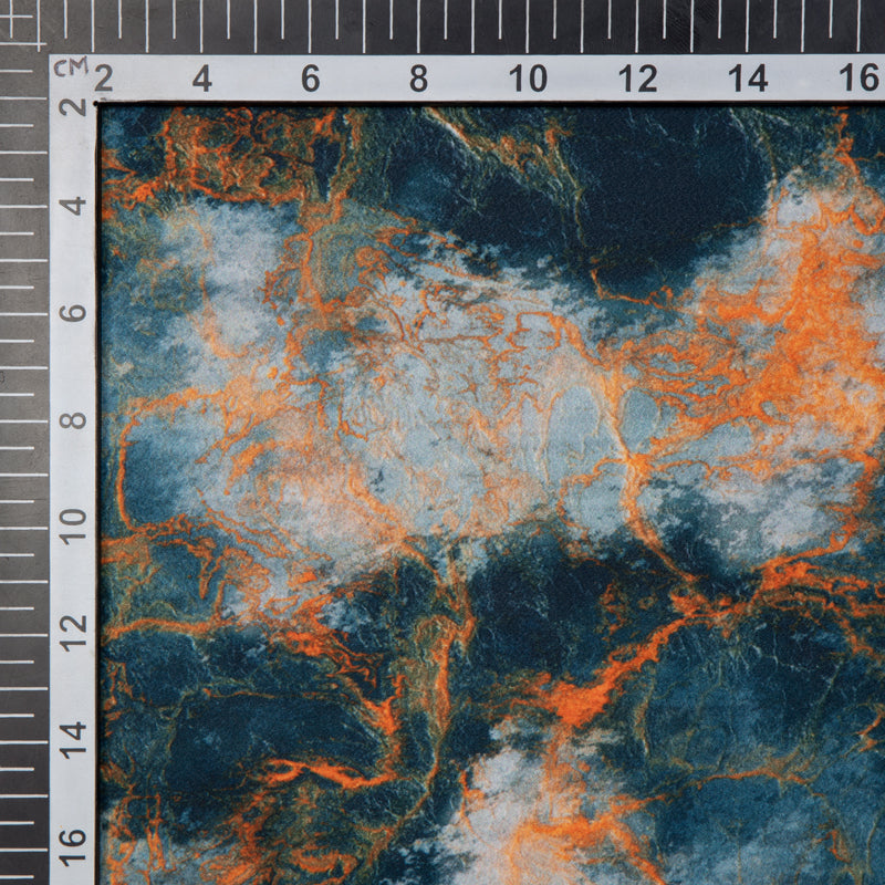 Light Grey And Orange Abstract Digital Print American Crepe Fabric - Fabcurate