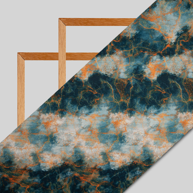 Light Grey And Orange Abstract Digital Print American Crepe Fabric - Fabcurate