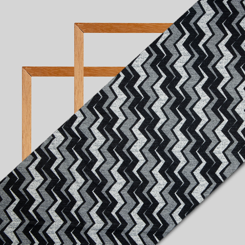 White And Black Chevron Digital Print American Crepe Fabric - Fabcurate