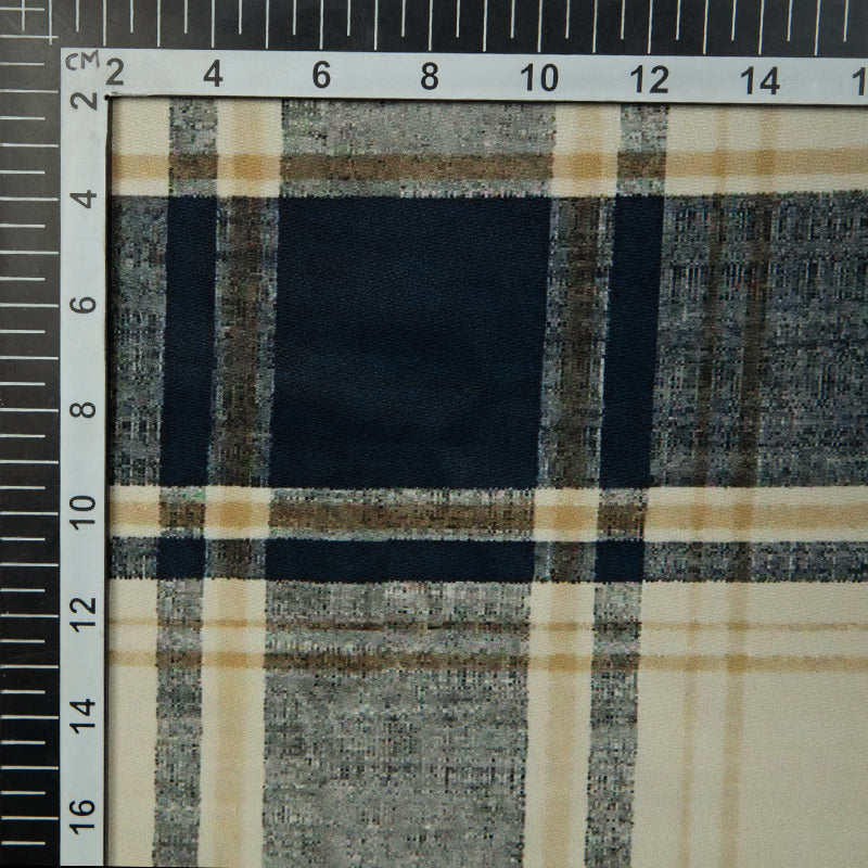 Light Beige Checks Digital Print American Crepe Fabric - Fabcurate