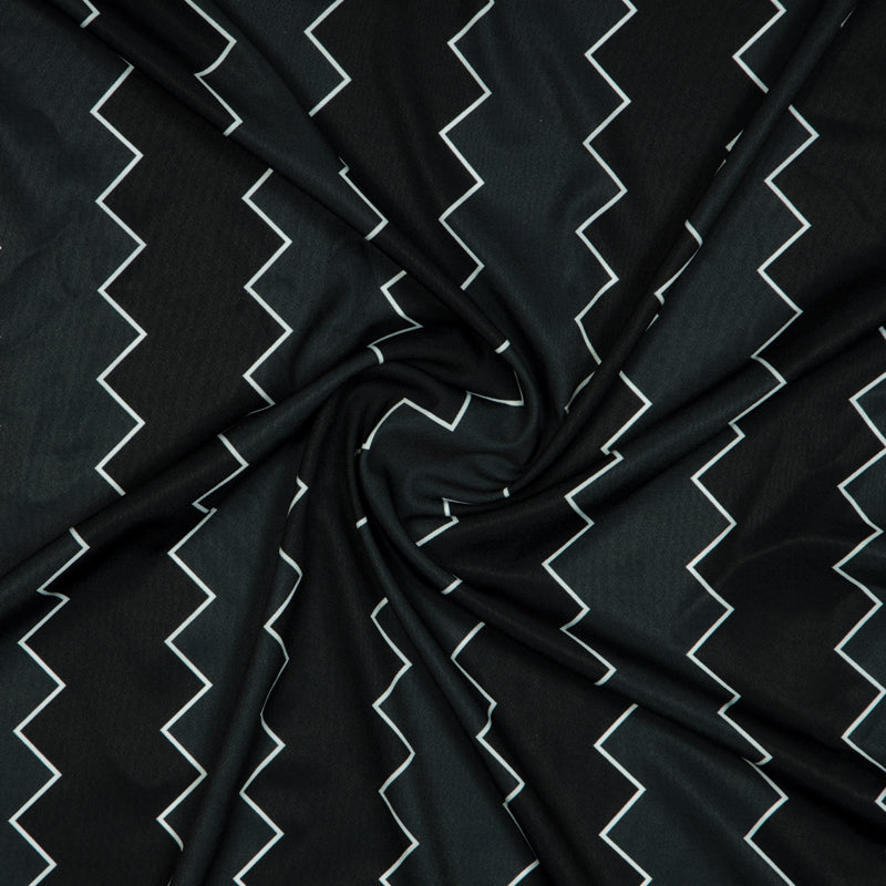 Black And Dark Grey Chevron Digital Print American Crepe Fabric - Fabcurate