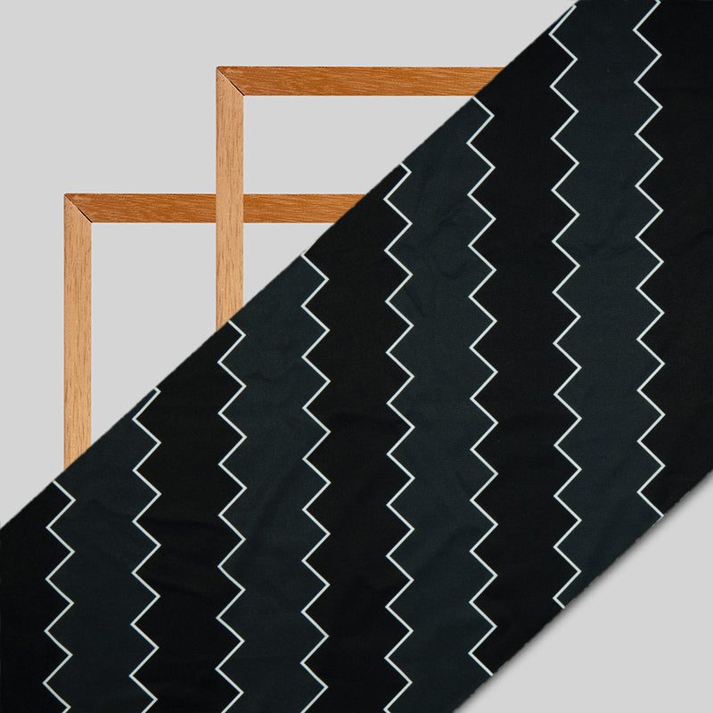 Black And Dark Grey Chevron Digital Print American Crepe Fabric - Fabcurate