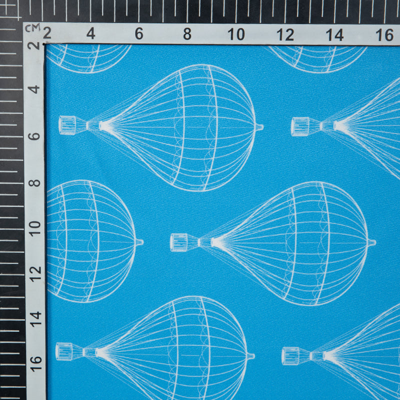Pastel Blue Hot Air Balloon Digital Print American Crepe Fabric - Fabcurate
