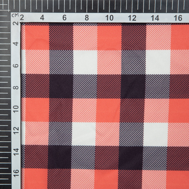 Red Checks Digital Print American Crepe Fabric - Fabcurate