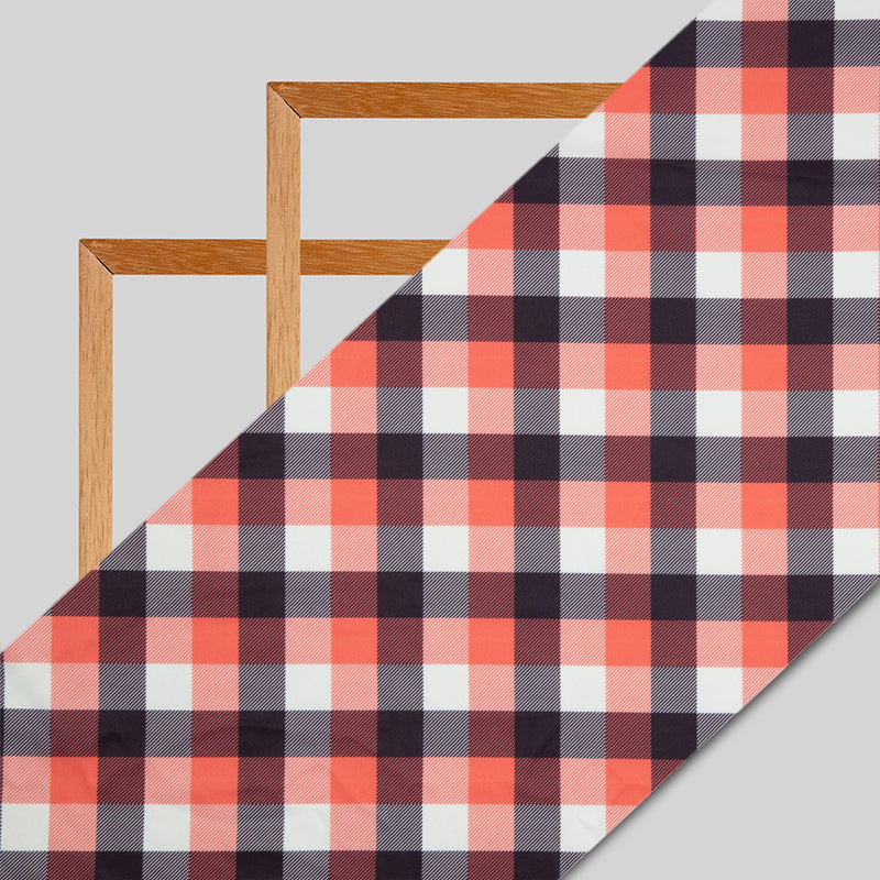 Red Checks Digital Print American Crepe Fabric - Fabcurate